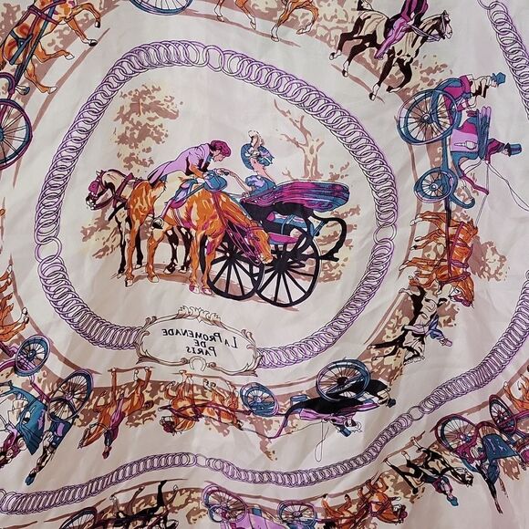 Vintage Equestrian Silk Scarf. Pink and Cream. EUC - Picture 7 of 8